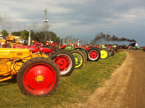 Row of tractors