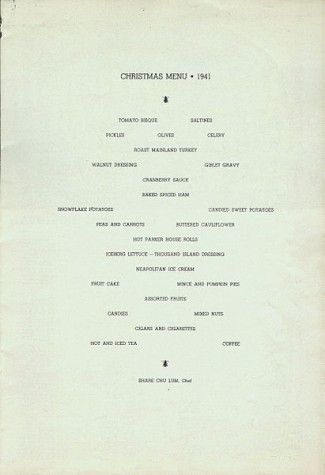 Pearl Harbor Christmas Menu, 1941