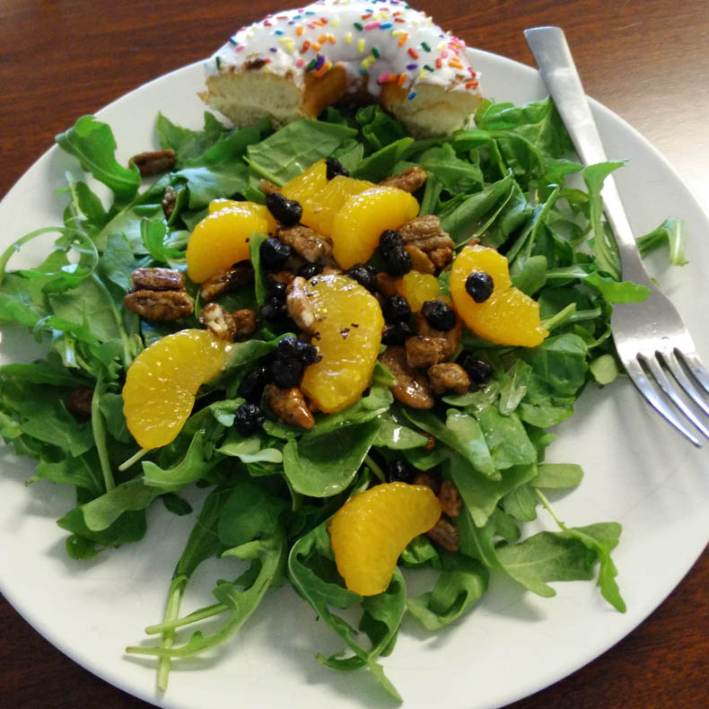 salad with half a donut