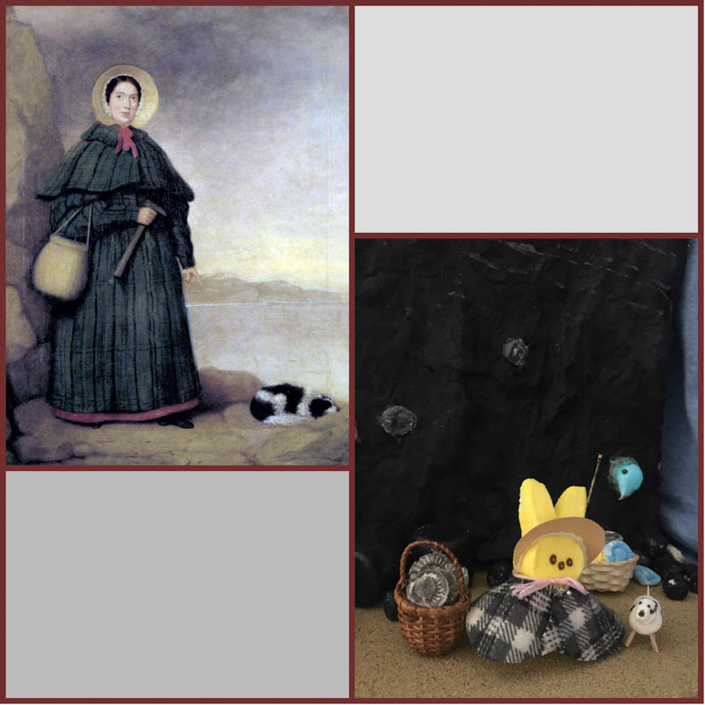 comparison of Mary Anning's portrait and our marshmallow Mary