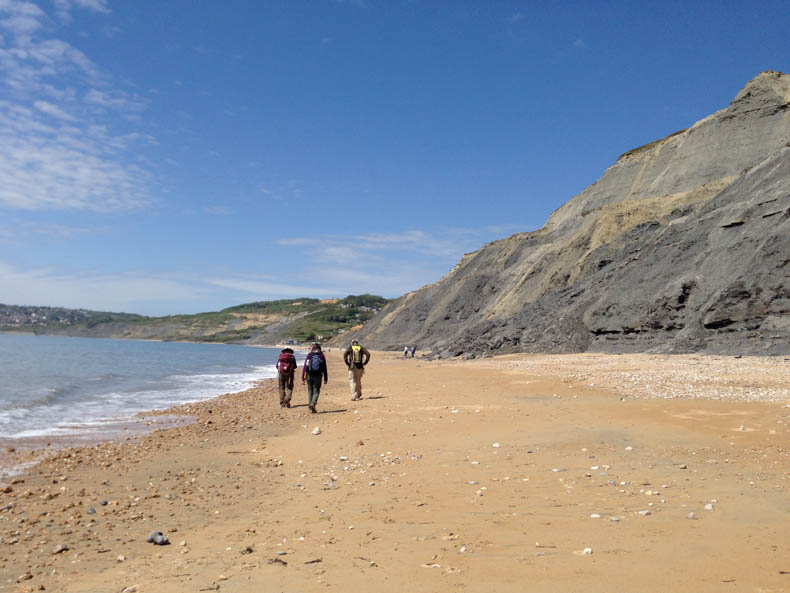 three women walking along a beach