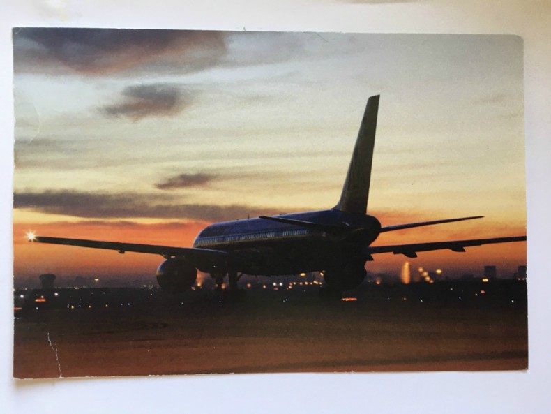 airplane at sunset