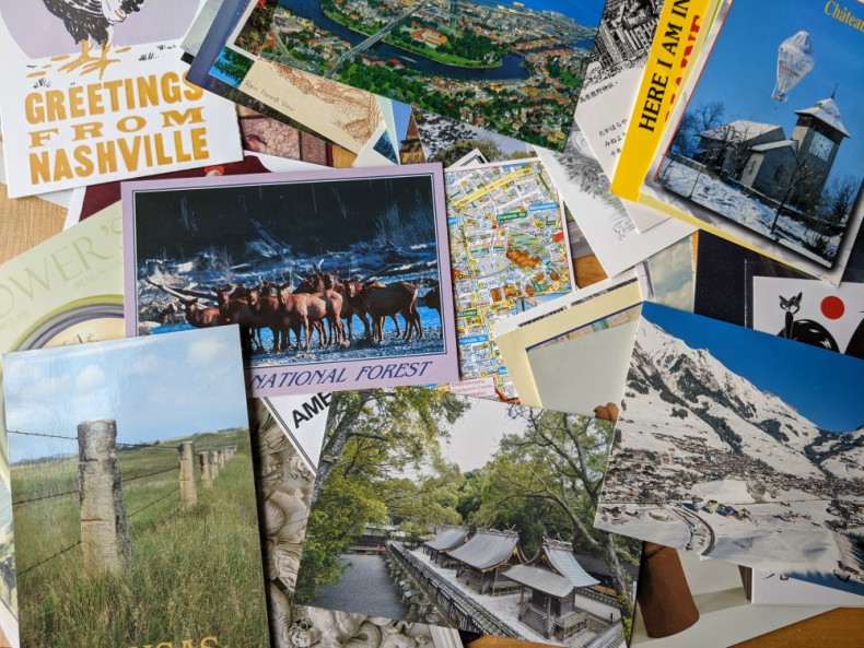 a pile of postcards